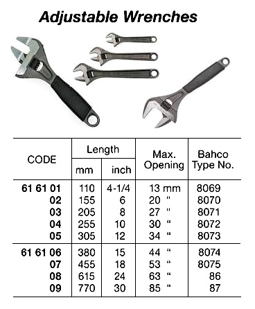 IMPA 616106 - ADJUSTABLE WRENCH, BAHCO # 8074 380 MM